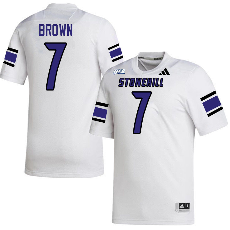 Stonehill Skyhawks #7 Shawn Brown College Football Jerseys,Uniforms Stitched-White